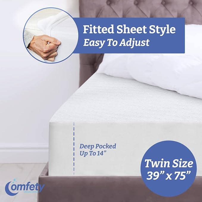 Twin Size Waterproof Mattress Protector - Cooling, Hypoallergenic, Breathable, Washable, Noiseless, 100% Viscose Bamboo