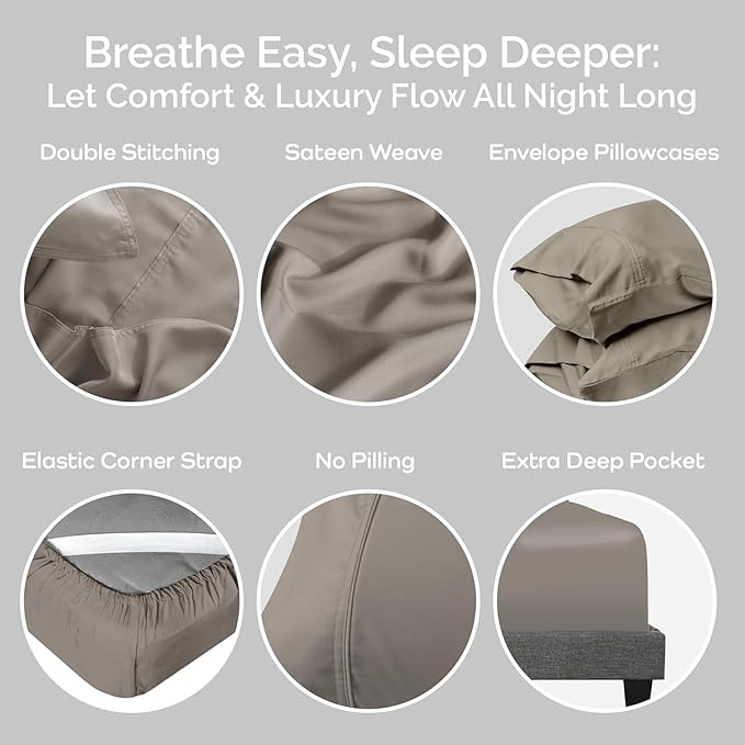 Viscose Bamboo Twin XL Sheets 3PC Set - Extra Long - Cooling Bedding for Hot Sleepers with Moisture Wicking Technology - Silky Soft 16 Inch Deep Pocket, Sand - 38" x 80"