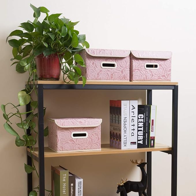 PRANDOM Collapsible Storage Boxes with Lids Fabric Decorative Storage Bins Cubes Organizer Containers Baskets with Cover Handles Divider for Bedroom Closet Living Room 9.8x7.9x6.7 Inch 3 Pack - Image 4
