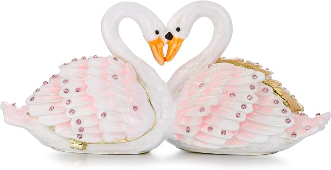Hand Painted Animal Trinket Box for Home Decor, Hinged Jewelry Organizer Storage, Unique Personalized Collectible Keepsake Figurine Handmade Decorative Ornament Gifts (Swan Couple) by AzurtLCX