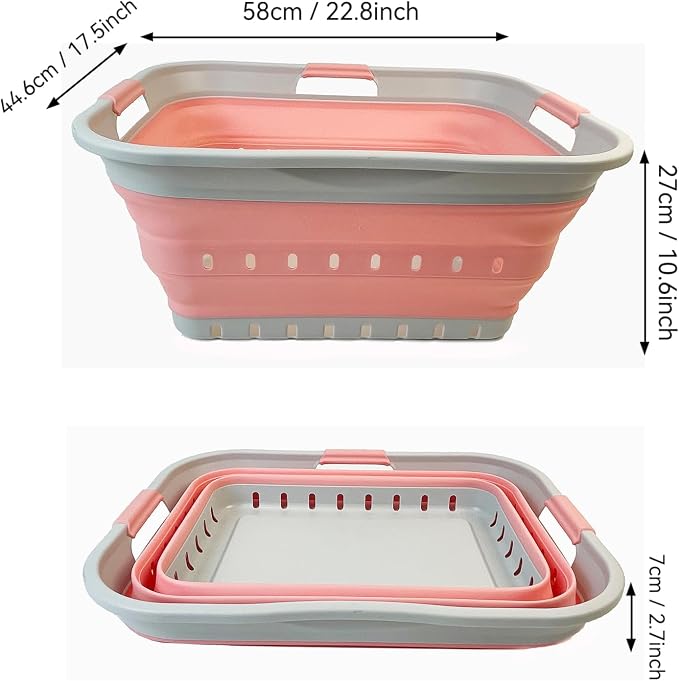 SAMMART 42L (11 gallon) Collapsible Plastic Laundry Basket - Foldable Pop Up Storage Container/Organizer - Space Saving Hamper/Basket (1, Grey/Quartz Pink) - Image 3