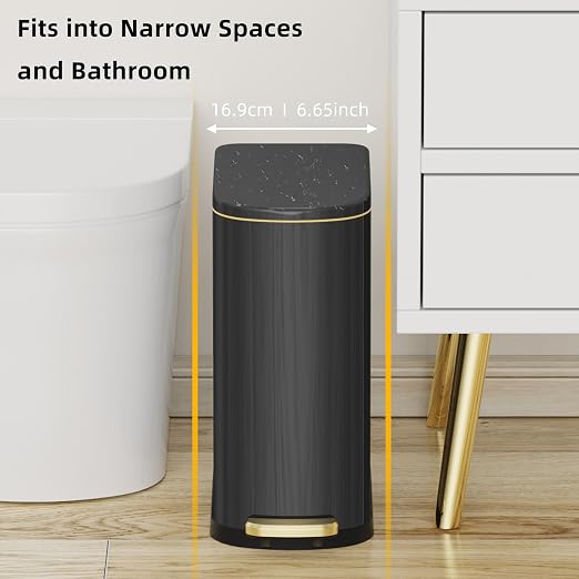 KSSKSS 2.6 Gallon Slim Bathroom Trash Can with Soft-Close Foot Pedal, 10L Stainless Steel Garbage Can with Removable Liner Bucket, for Narrow Spaces,Bathroom, Bedroom (Titanium Black) - Image 2