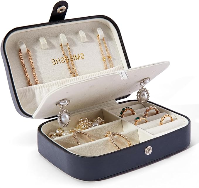 Smileshe Jewelry Box, PU Leather Small Portable Travel Case, 2 Layers Organizer Display Storage Holder Boxes for Rings, Earrings, Necklaces, Bracelets by SMILESHE