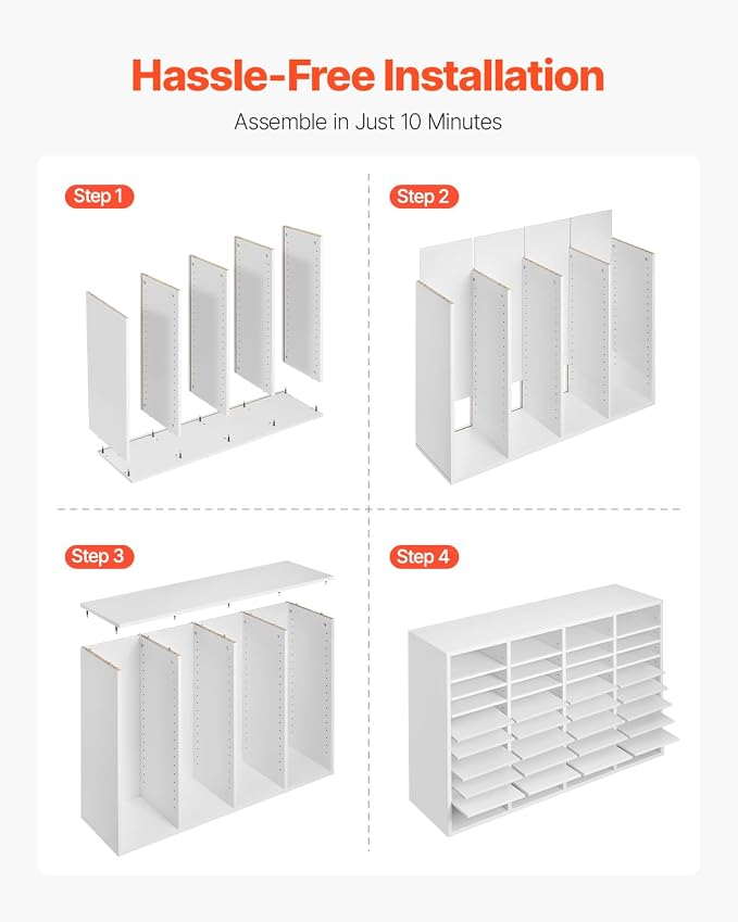 VEVOR Literature Organizer, 36 Compartments Office Mailbox with Adjustable Shelves, Wooden Mailbox Sorter Medium Density Fiberboard Office Home Classroom Storage for Files, Documents, Papers, White - Image 8