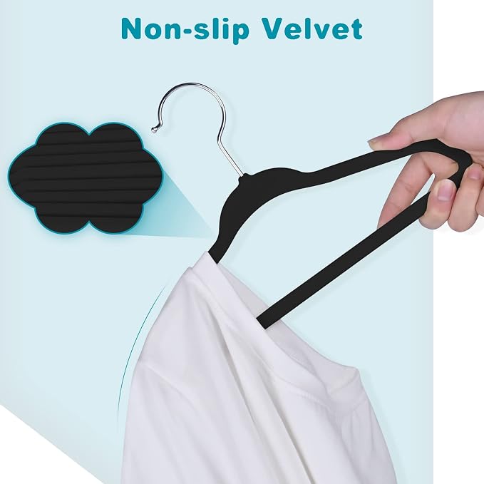 BAGAIL 50 Pack Kids Velvet Hangers 11 Inches Children's Clothes Hangers Non-Slip Baby Hangers for Infant/Toddler (Black) - Image 4