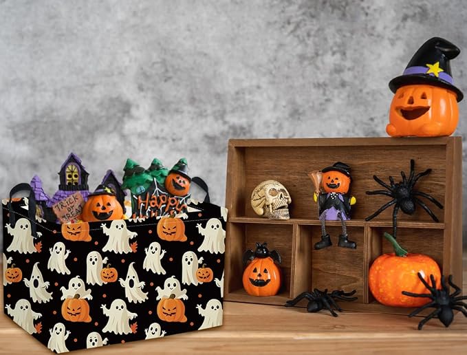 Rectangular Halloween Basket Pumpkin Baskets Trick or Treat Basket Rectangular Organizer Box Room Decor for Halloweens Parties(Black Halloween) - Image 7