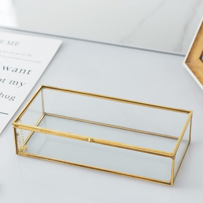 Vintage Glass Keepsake Box, Rectangle Jewelry Display Organizer Box Vanity Lidded Box Home Decor Accent Decorative Box for Storage Trinket Rings Bracelet - Image 8