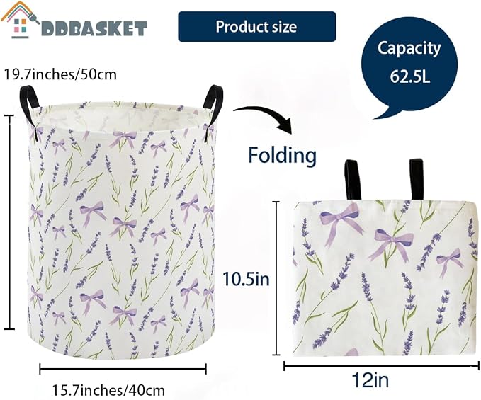 Kids Laundry Basket Flower Hamper for Nursery Girls Hamper Cute Kids Storage Bin Organizer Room Decor for Home(Purple flowers) - Image 2