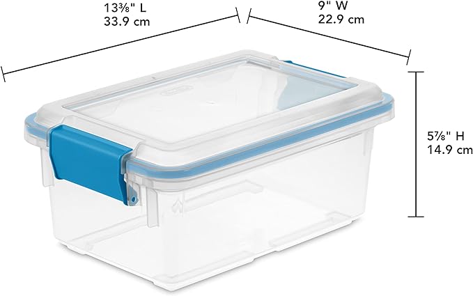 Sterilite 7.5 Qt Gasket Box, Stackable Storage Bin with Latching Lid and Tight Seal, Plastic Container to Organize Basement, Clear Base, Lid, 6-Pack - Image 2