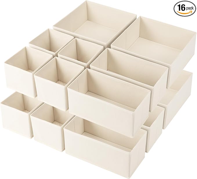 Criusia Drawer Organizer Clothes,16 Pack Underwear Drawer Organizers, Foldable Closet Organizers and Storage Dresser Drawer Dividers Clothing Organizer for Clothes, Socks, Scarves, Bra, Ties (Beige) by Criusia