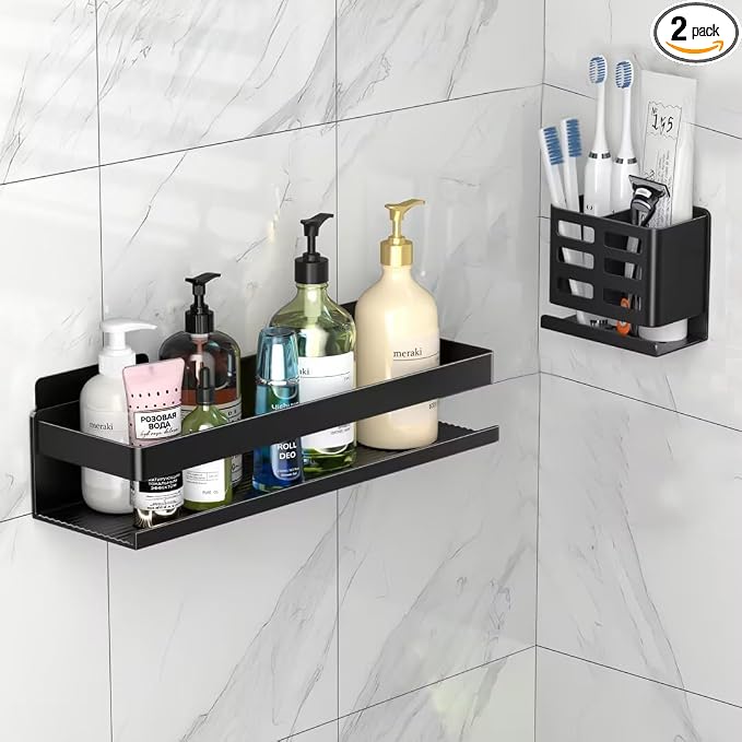 Shower Caddy 2 Pack - Bathroom Shower Shelf Rust-Proof Aluminum Adhesive Installation No Drilling Required, Suitable for Bathroom Storage and Home Decoration by Unknown
