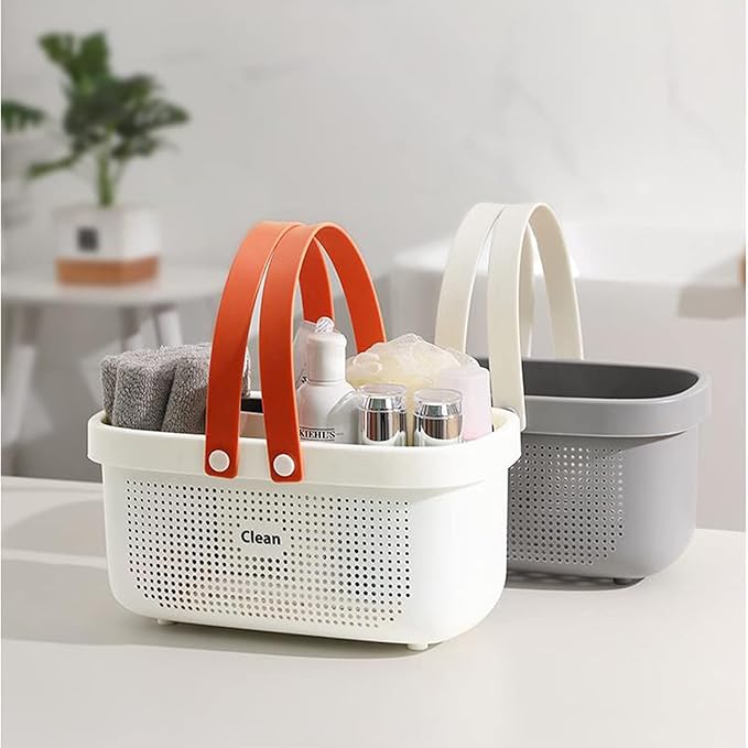 JiatuA Plastic Storage Basket with Handle Portable Shower Caddy Tote Organizer Basket Bin for Bathroom Kitchen Dorm Room Bedroom, White - Image 2