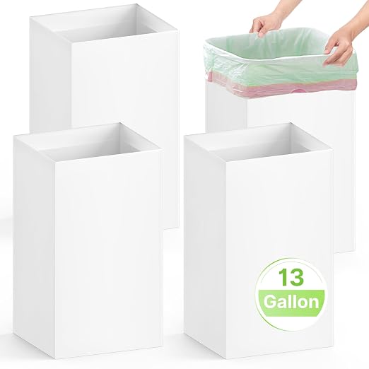 Magicheap 4 Pack Extra Large Disposable Trash Cans, Reusable Portable Garbage Can, 13 Gallon (21.6" H x 13.5" W x 10" D), Extra Thick Recycled Cardboard Portable Garbage Can and Recycling Bins,White by Magicheap