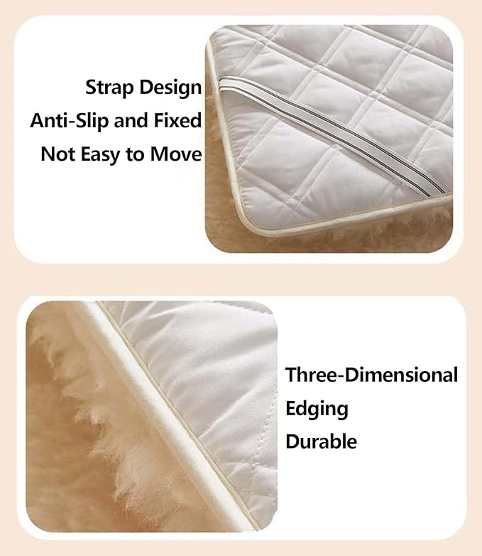 Wool Fleece Fitted Mattress Cover Pad with Straps - Breathable Lamb Folding Wool Mattress Protector Pure Wool Bed Topper Pure White Mattress(47 * 79")