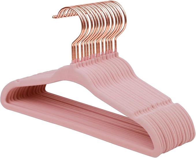 ManGotree Baby Velvet Hangers with 360° Swivel Rose Gold Hook, 11" Non-Slip Toddler Hanger, Ultra Thin Space Saving Infant Hangers for Kids Clothes, 15 Pack (Light Pink) by ManGotree