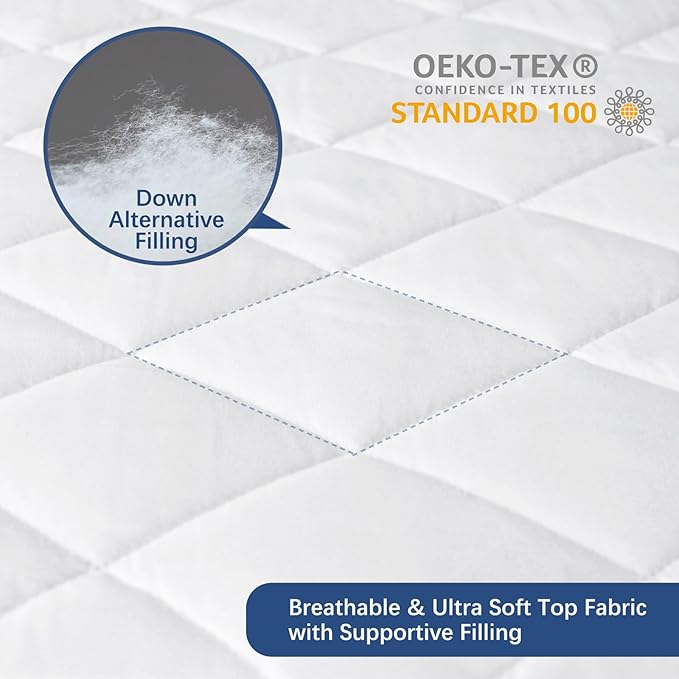 Split King Mattress Topper Protector Pad for Adjustable Bed Cover, Quilted, Breathable, Absorbent, Fitted Sheet Style, Machine Washable