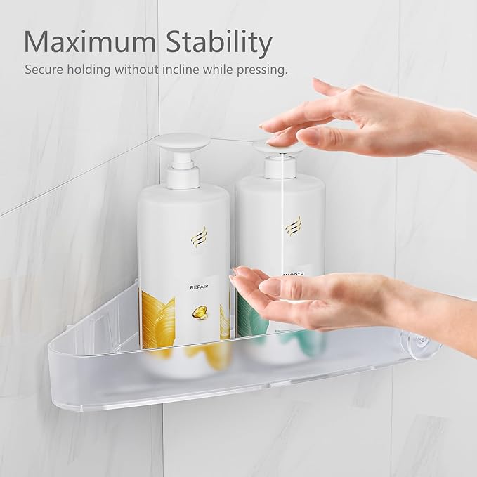 Sotfamily Plastic Shower Caddy Corner (for 90° Only), 4 Pack Adhesive Corner Shower Shelves for Bathroom Organizers and Storage, Frosted Clear - Image 4