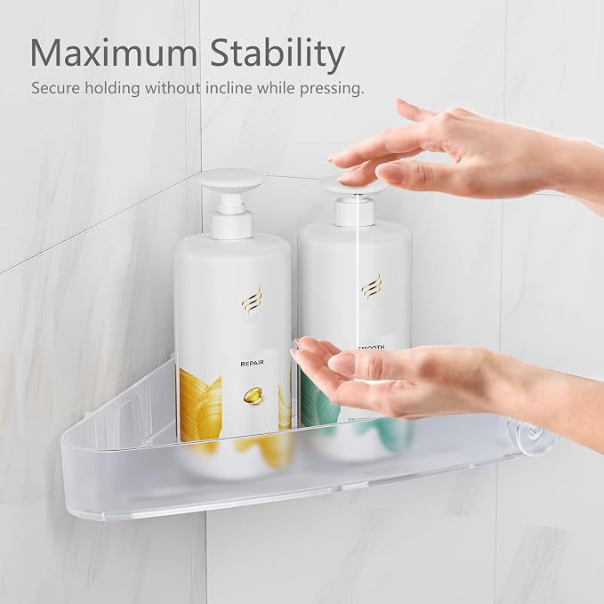 Sotfamily Plastic Shower Caddy Corner (for 90° Only), 2 Pack Adhesive Corner Shower Shelves for Bathroom Organizers and Storage, Frosted Clear - Image 4
