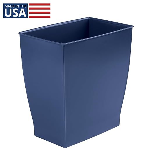 iDesign Small Plastic Bathroom Trash Can, Slim Rectangle Garbage Bin for Bedroom, Office, Dorm, Navy Blue - Image 2