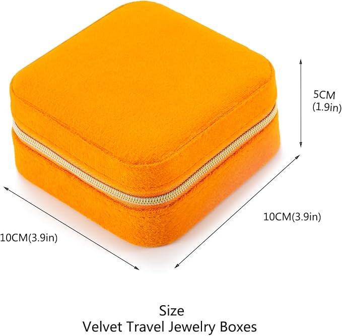 TRODANCE Plush Velvet Travel Jewelry Case Organizer, Small Travel Jewelry Box,Portable Jewelry Box Travel Mini Organizer Portable Display Storage Box For Rings Earrings Necklaces (Orange) - Image 5