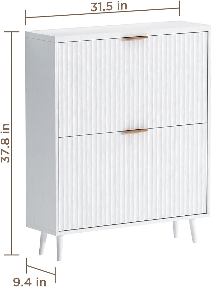 Shoe Cabinet Storage,Modern Freestanding Organizer with 2 Flip Drawers,Narrow Shoe Rack Cabinet for Entryway,White - Image 2