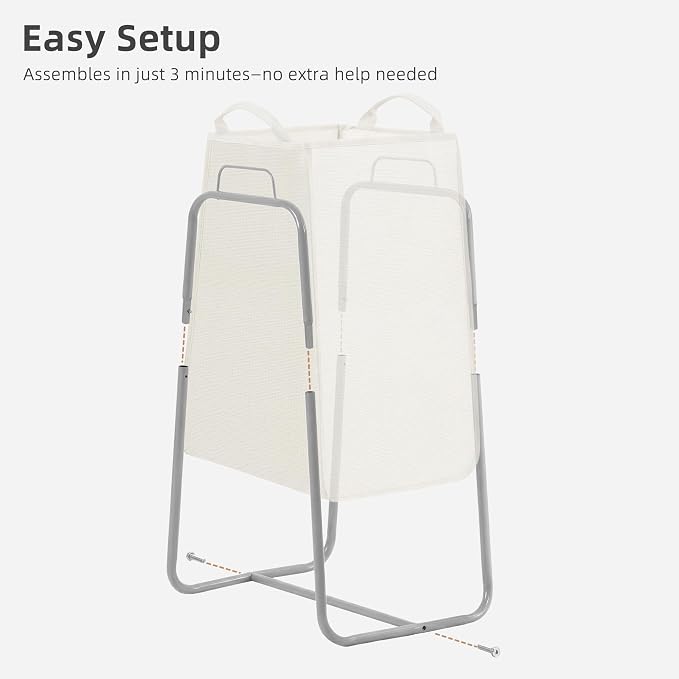 STORAGE MANIAC Metal Rack Laundry Hamper, 85L Large Laundry Basket with Convenient Handle, Freestanding Dirty Clothes Hamper for for Dorm, College, Small Space, Closet, Bedroom, Beige - Image 7