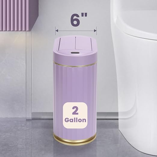 ELPHECO Bathroom Trash Can with Lid Butterfly, Motion Sensor Trash Can Bathroom Decor Automatic Garbage Can Wastebasket Bathroom Accessories, Kitchen, Living Room, Office, Purple Gold - Image 3