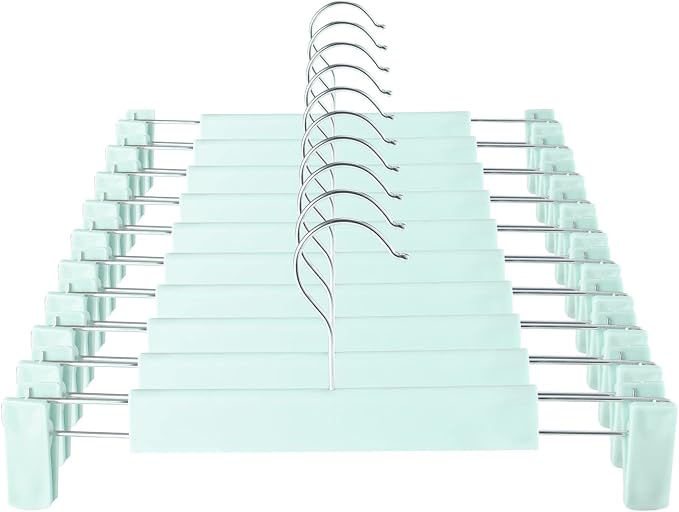GUANJUNE Clothes Pants Hangers, Space-Saving Skirt Holders with 360 ° Swivel Hooks, Adjustable Clips, Trouser Hangers, Clothes Coat Garment Jeans Hangers (10 Pack, Green) by GUANJUNE