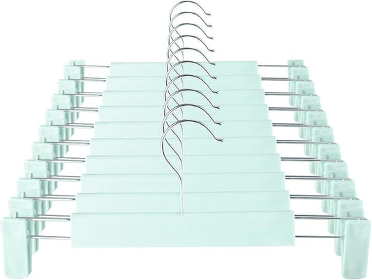 GUANJUNE Clothes Pants Hangers, Space-Saving Skirt Holders with 360 ?? Swivel Hooks, Adjustable Clips, Trouser Hangers, Clothes Coat Garment Jeans Hangers (10 Pack, Green) by GUANJUNE