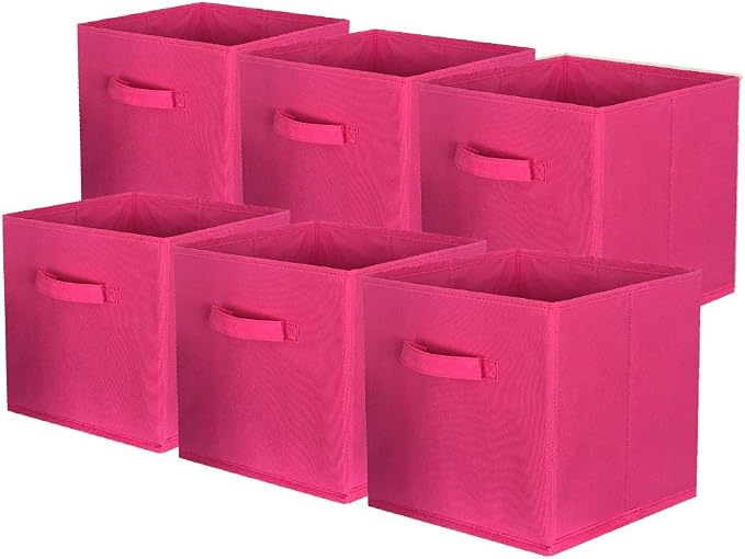ShellKingdom Storage Bins, Foldable Fabric Storage Cubes And Cloth Storage Organizer Drawer For Closet And Toys Storage, 6 Pack (Fuchsia) by ShellKingdom