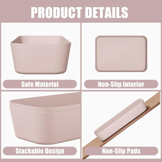 Plastic Drawer Organizers, 10 PCS Drawer Organizer Bins, Bathroom and Vanity Organizer Plastic Tray, Makeup organizer and storage for Makeup, Bedroom, Kitchen Gadgets Utensils and Office (Pink) - Image 3
