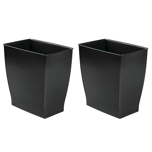 iDesign Small Plastic Bathroom Trash Can, Slim Rectangle Garbage Bin for Bedroom, Office, Dorm, 2-Pack, Black by iDesign