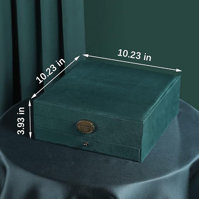 Women Jewelry Box Lockable 3 Layers Large Jewelry Organizer Storage Case for Earrings Necklaces Rings Bracelets,Green Display Jewel Holder (Green) - Image 4