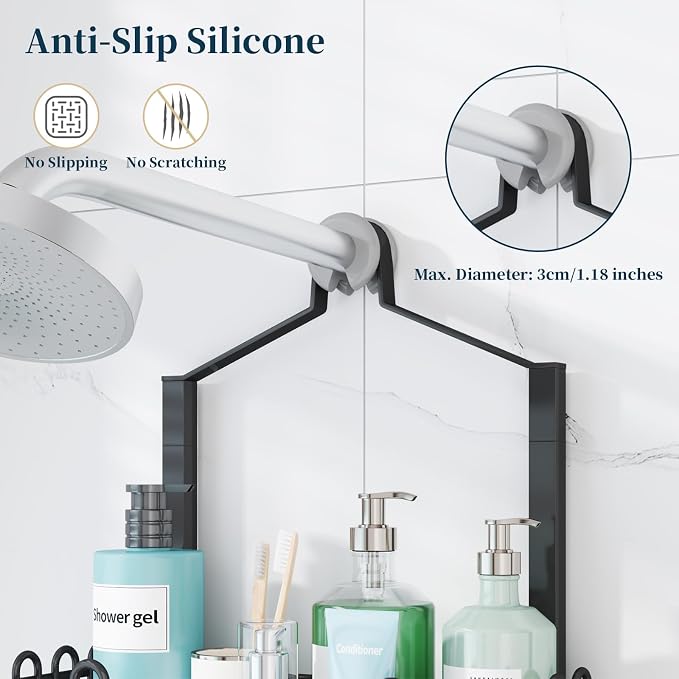 Consumest Shower Caddy Hanging – Rustproof Over Shower Head Hanger with Soap Holder and Hooks, Anti-Slip Shower Shelves for Storage, Bathroom Organizer for Apartment, Dorm, Black - Image 4