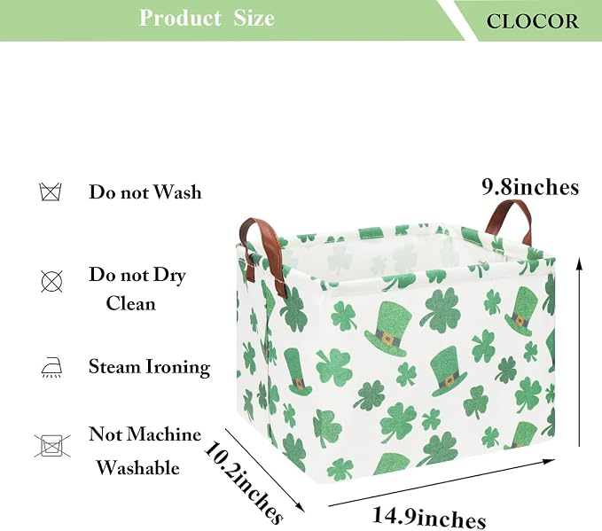 CLOCOR Four-leaf Clover Basket Empty,Rectangular St. Patrick's Day Gift Basket for Boys and Girls,Kids Toys Storage Bin,Baby Room Decor(Clover) - Image 5