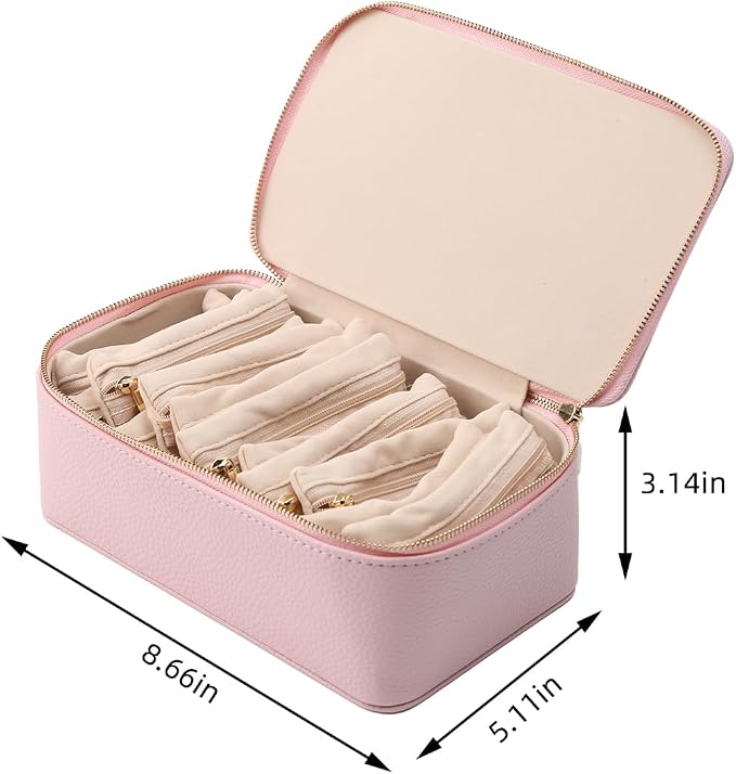 NCONCO Travel Jewelry Box, Portable PU Leather Travel Jewelry Organizer with 12pcs Velvet Bags Compact & Lightweight Travel Jewelry Case for Necklaces Rings Earrings Sorting Storage - Image 2