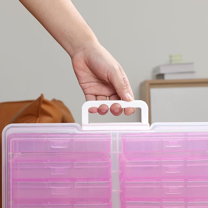 novelinks Transparent 4" x 6" Photo Cases and Clear Craft Keeper with Handle, 16 Inner Photo Organizers & Photo Storage Box, Plastic Photo Storage Containers (Pink Gradient) - Image 3