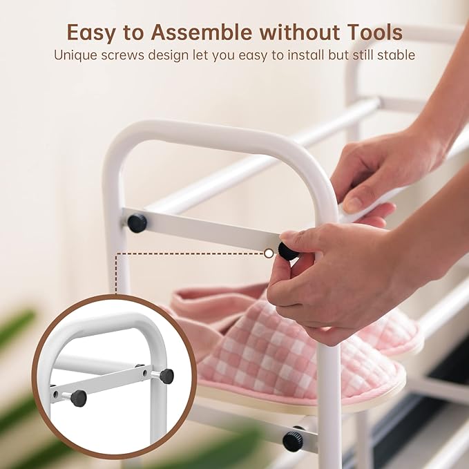 Gonfoam 4-Tier Expandable Shoe Rack,Adjustable Shoe Shelf Storage Organizer Heavy Duty Metal Free Standing Shoe Rack for Entryway Closet Doorway (White) - Image 3