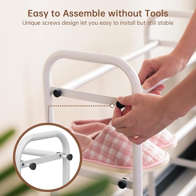 Gonfoam 3-Tier Expandable Shoe Rack,Adjustable Shoe Shelf Storage Organizer Heavy Duty Metal Free Standing Shoe Rack for Entryway Closet Doorway (White) - Image 4