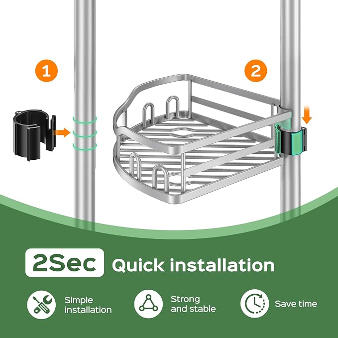HAMITOR Shower Caddy Tension Pole: Rustproof Quick Install Corner Bathroom Organizer Shelf on Floor for Renters - 4-Tier Large Capacity Storage Rack with Soap Holder for Apartment -47-121 Inch/Silver - Image 6