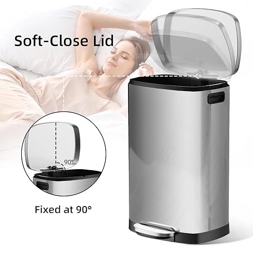 KUK 13 Gallon/50L Stainless Steel Kitchen Trash Can with Lid and Step Pedal-Large Capacity Garbage Bin with Odor Seal, Silent Close Lid, Removable Inner Bucket for Home, Kitchen, Bedroom, Office - Image 3