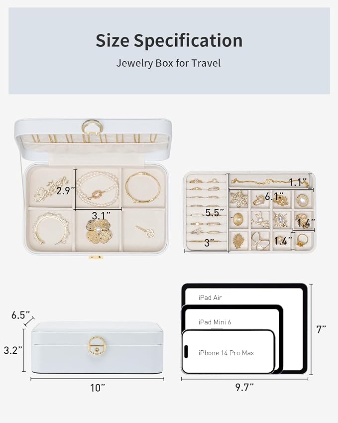Vlando Jewelry Box Organizer for Women Girl,Lockable Jewelry Case Boxes with 2 Layers,Earrings Necklace,Rings Storage,Gift Box Packaging,Wedding Birthday Gifts Ideas Blue - Image 4