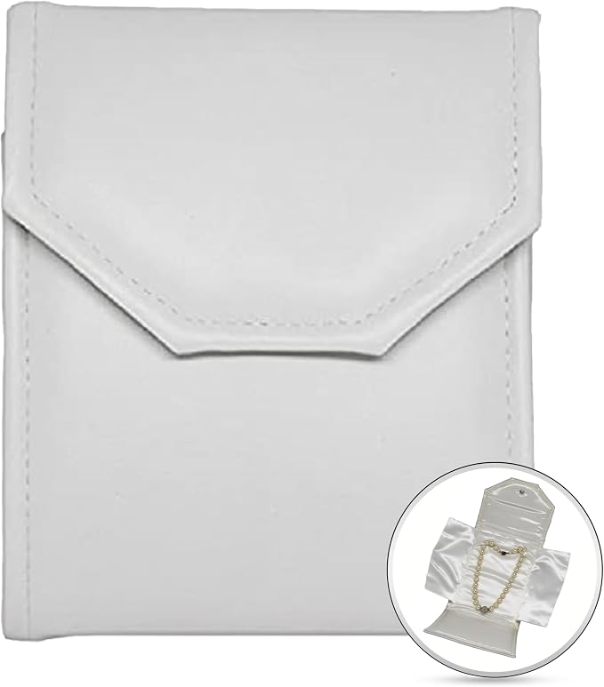 Novel Box Necklace Display Pearl Folder 7x5 inch Small Travel Jewelry Case - Wedding Jewelry Storage Holder with Smooth Finish - Jewelry Organizer Necklace Box - White/White Stitched - Image 9
