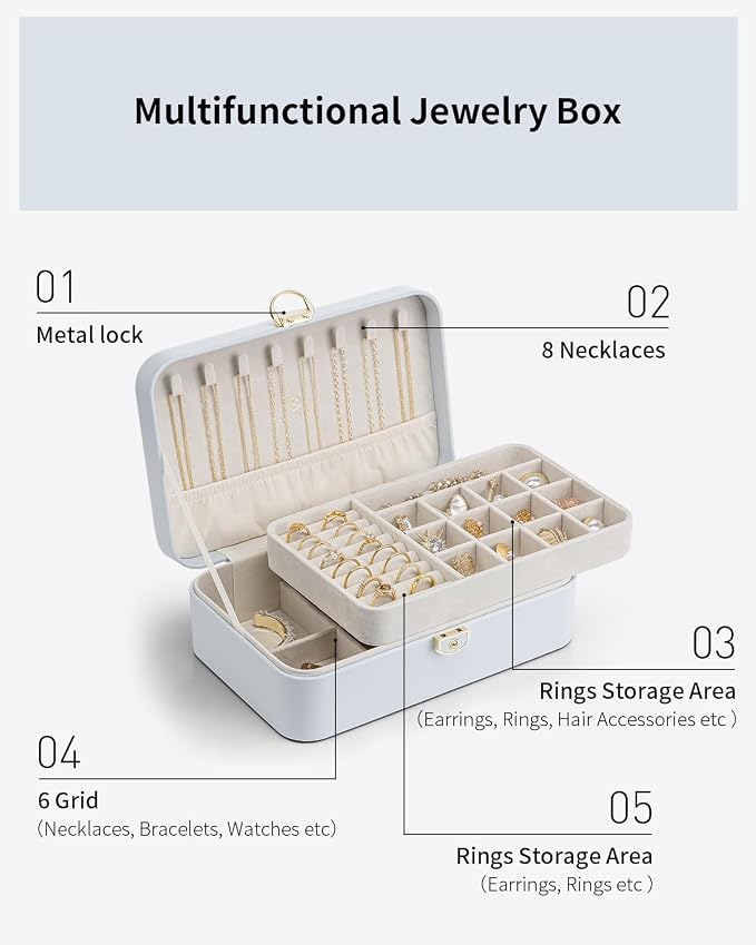 Vlando Jewelry Box Organizer for Women Girl,Lockable Jewelry Case Boxes with 2 Layers,Earrings Necklace,Rings Storage,Gift Box Packaging,Wedding Birthday Gifts Ideas Blue - Image 5