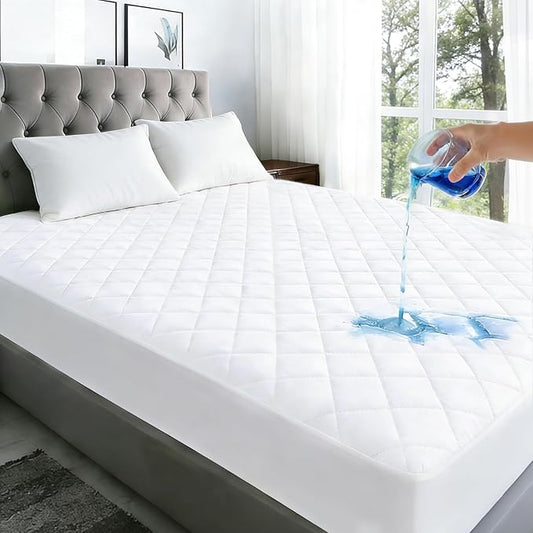Full Size Mattress Protector Waterproof Washable Mattress Padded Cover Fitted Bed Protection Noiseless Plastic Bed Pad Deep Pocket Up to 18“ Soft and Breathable（White）