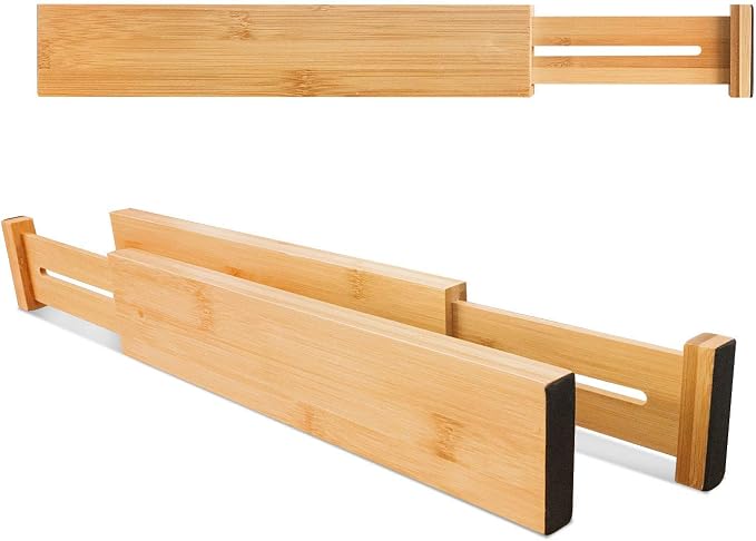 VaeFae Adjustable Bamboo Drawer Dividers, Expandable Drawer Organizer for Kitchen, Bedroom, Bathroom, Dresser and Office, 6-Pack - Image 3