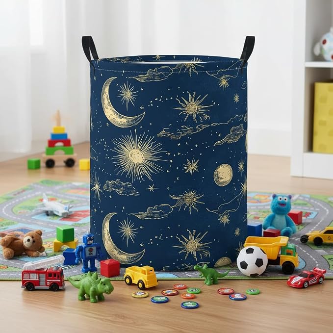 Baby Laundry Basket Baby Nursery Hamper Kids Laundry Basket Toy Storage Bin for Boys Room Decor Gift Baskets for Bedroom Bathroom(Moon Star) - Image 6