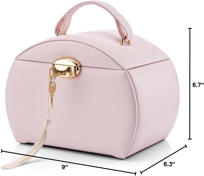 Vlando Musical Jewelry Box with Spinning Ballerina, Lockable Girls’ Jewelry Organizer for Necklaces Rings and Hair Accessories, Gift for Girls and Kids, Barely Pink - Image 6