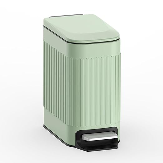 TrashAid Slim Bathroom Trash Can with Lid Soft Close, 6 Liter/1.6 Gallon Stainless Steel Small Garbage Can with Removable Inner Bucket, Step Pedal, Slim Wastebasket for Toilet, Office, Bedroom, Green by TrashAid