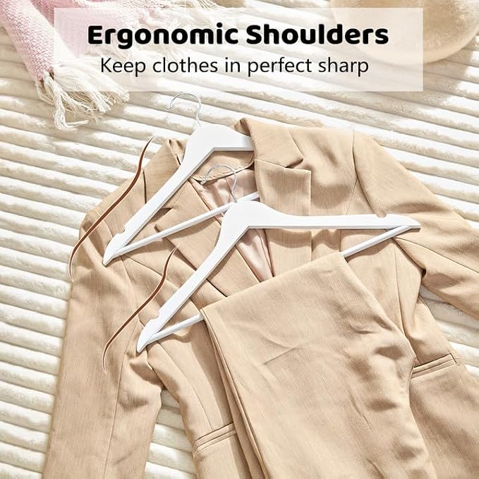 Edergoo Wooden Hangers 20 Pack, Smooth Wood Hangers with 360° Swivel Hook & Notches, Slim Coat Hanger Wooden for Closet, White - Image 6